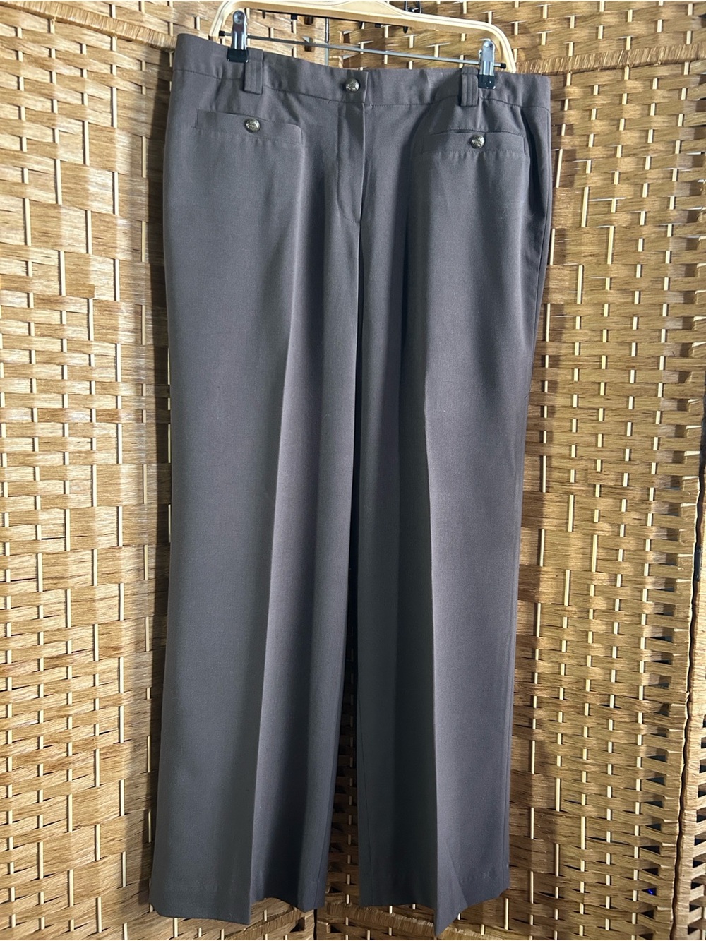 Larry Levine Stretch Brown Career Dress Pants Size 16 Straight Leg Trousers